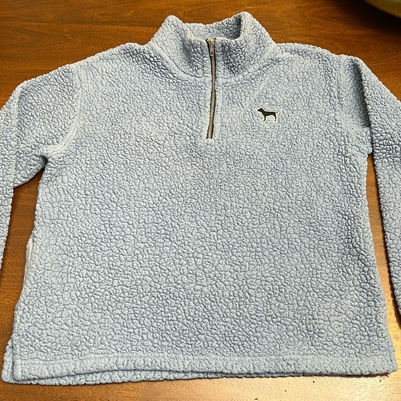 Victoria's Secret PINK Teddy Bear Blue Sherpa 1/4 Zip Cozy Pullover Size Small - Picture 2 of 10